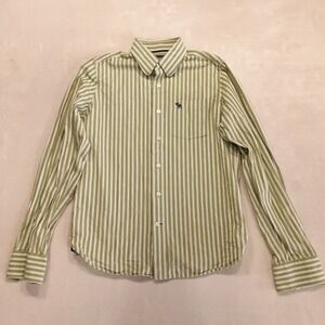 Abercrombie & Fitch Boys Long Sleeve Button Shirt XL Green/White Vertical Stripe